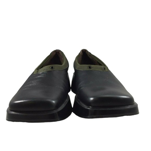Paola Ferri Italy Shoes Womens EU37 US 6 Black Leather Green Trim Slip On - Picture 9 of 12